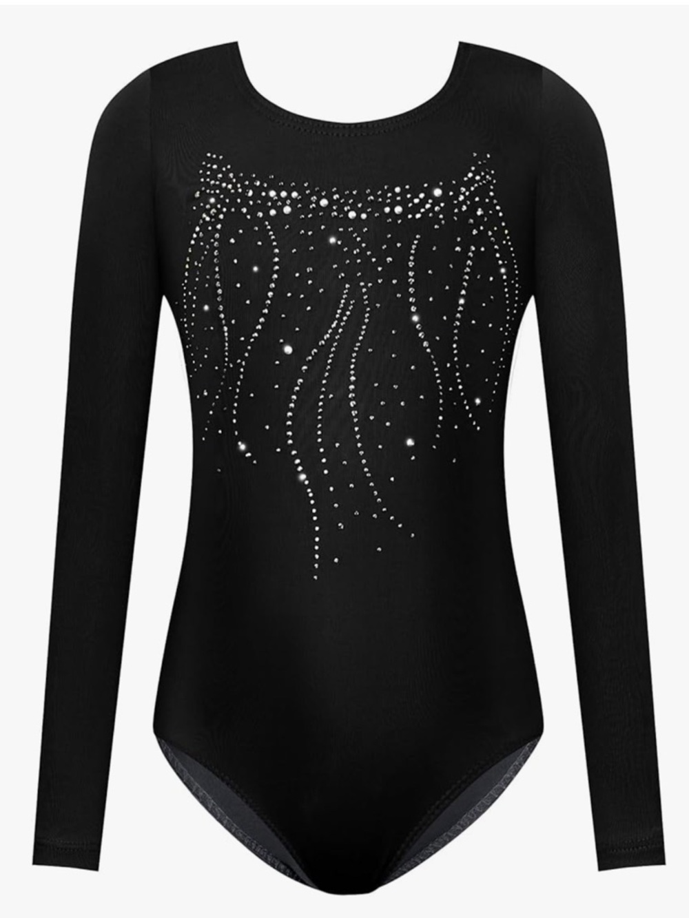 NWT Black Long Sleeve Gymnastics Leotard with Rhinestone Accents 2 to 3 years
